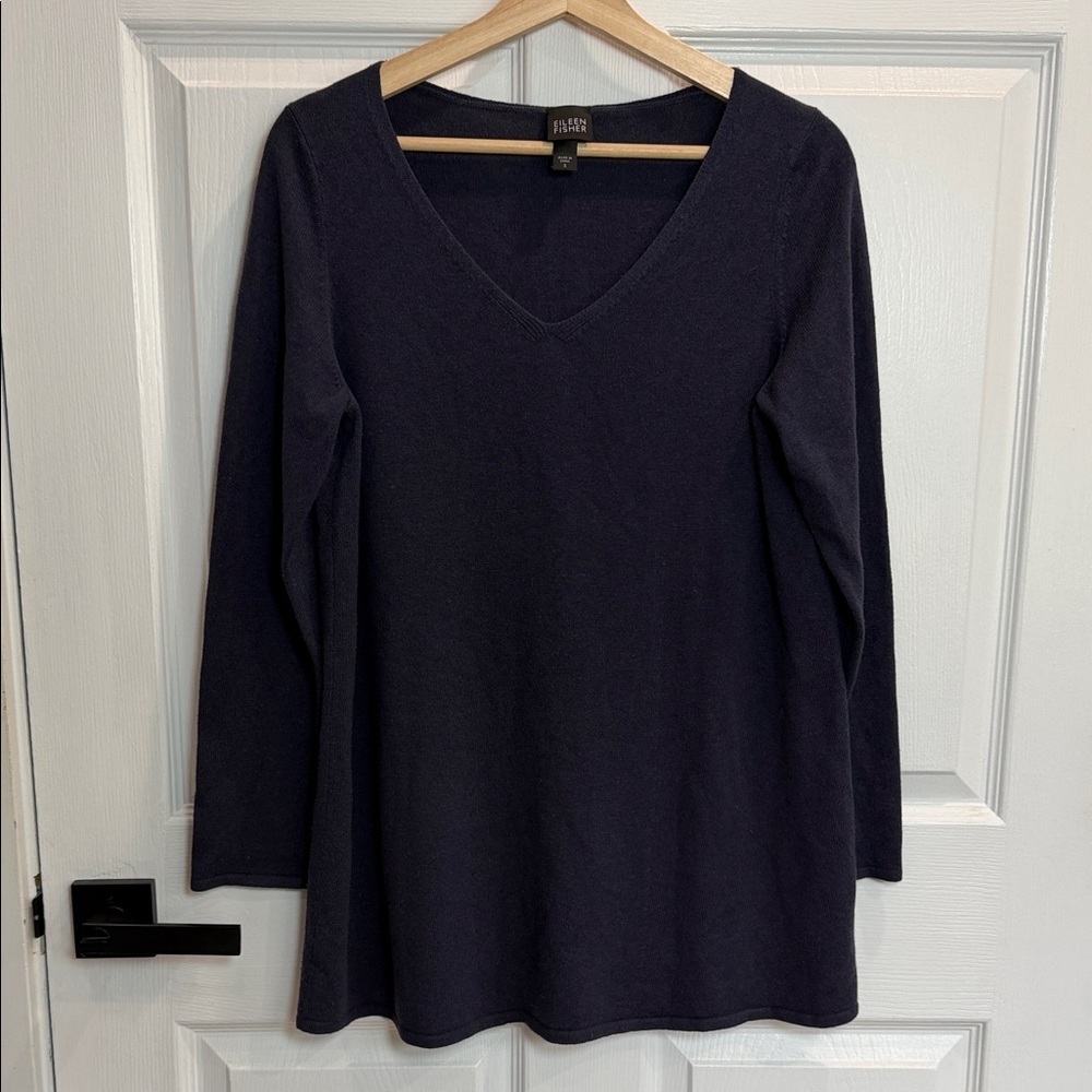 Eileen Fisher Deep Blue Long Sleeve Top - Picture 2 of 4